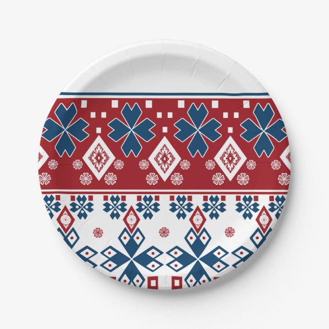 Red blue ornament paper plate (Front)