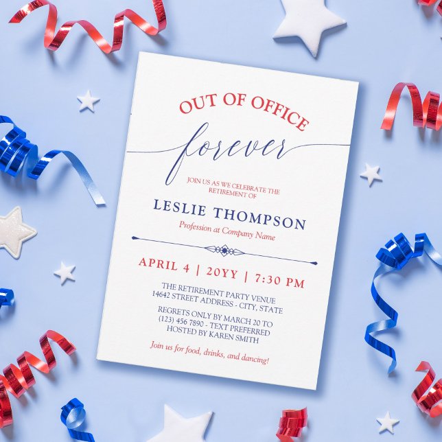Red Blue Out of Office Forever Retirement Party Invitation (Creator Uploaded)