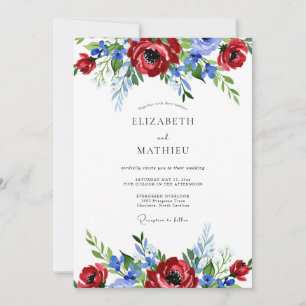 Red Blue Painterly Summer Wedding Invitation