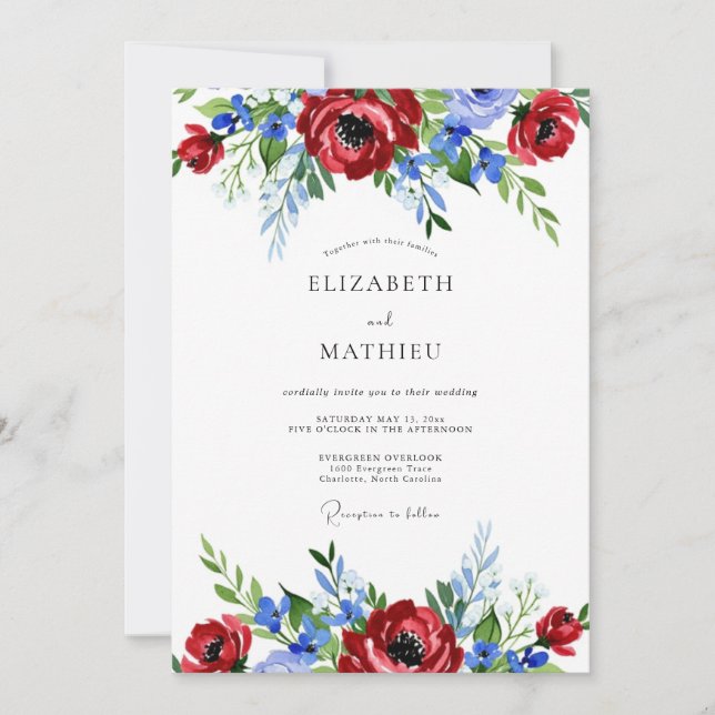 Red Blue Painterly Summer Wedding Invitation (Front)