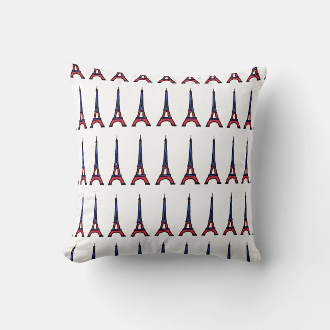 red&blue Paris Eiffel tower pattern Cushion (Front)