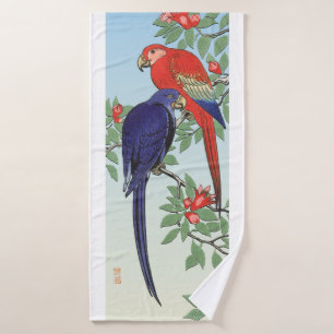 RED BLUE PARROTS BATH TOWEL SET