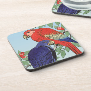 RED BLUE PARROTS COASTER