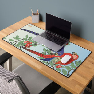 RED BLUE PARROTS DESK MAT