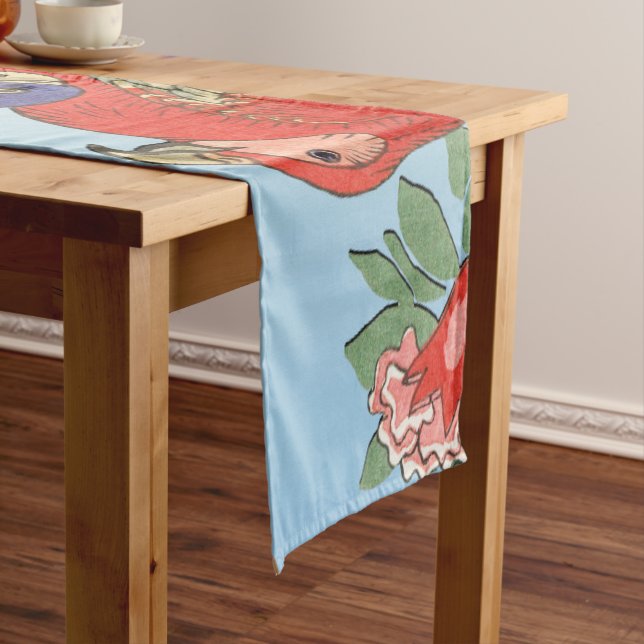 RED BLUE PARROTS SHORT TABLE RUNNER (In Situ)