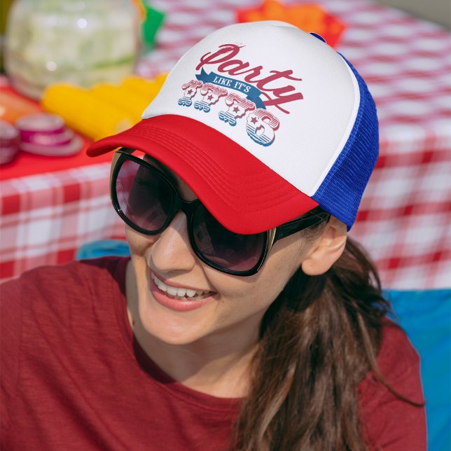 Red Blue Party Like It's 1776 4th of July Trucker Hat (Creator Uploaded)