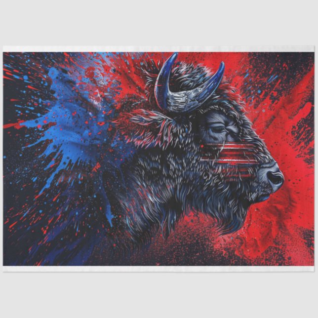 Red Blue Patriotic Buffalo Decoupage Tissue Paper (Front)