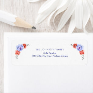 Red Blue Peony Wreath Baby Shower Return Address Label