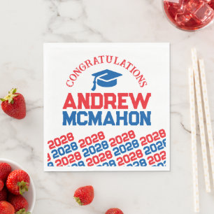 Red & Blue Personalised Graduation Party Paper Napkin