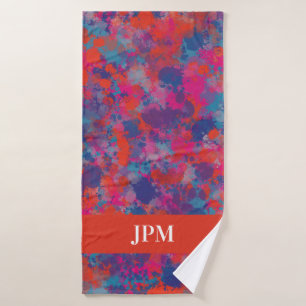 Red, Blue & Pink Drops Abstract Bath Towel