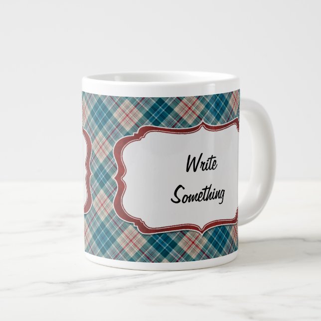 Red Blue Plaid Background Lable Large Coffee Mug (Front Right)