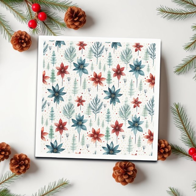 Red Blue Poinsettia Winter Napkin (Creator Uploaded)