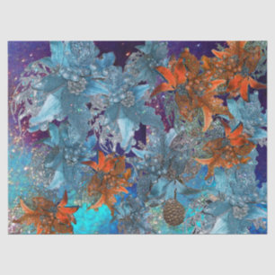 RED BLUE POINSETTIAS,CHRISTMAS STARS IN SPARKLES TISSUE PAPER