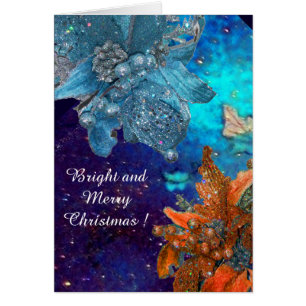 RED BLUE POINSETTIAS,XMAS STARS IN SILVER SPARKLES