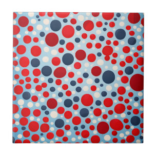 Red Blue Polka Dot Pattern Ceramic Tile