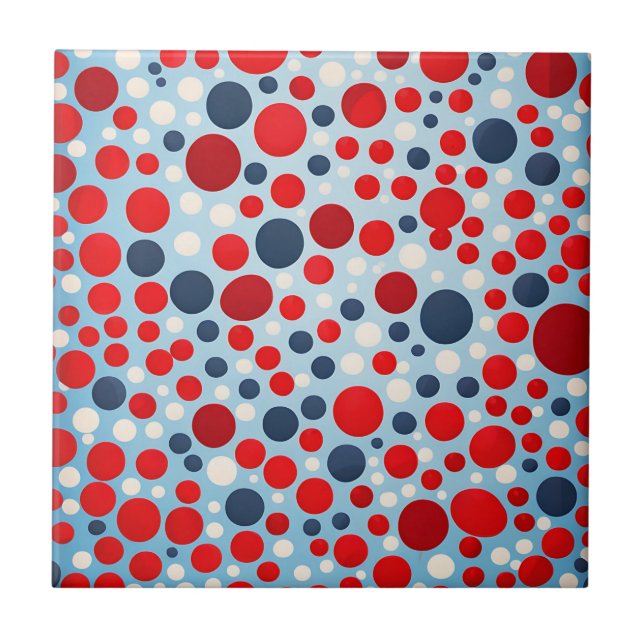 Red Blue Polka Dot Pattern Ceramic Tile (Front)