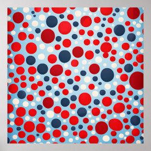 Red Blue Polka Dot Pattern Poster