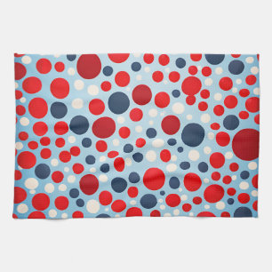 Red Blue Polka Dot Pattern Tea Towel
