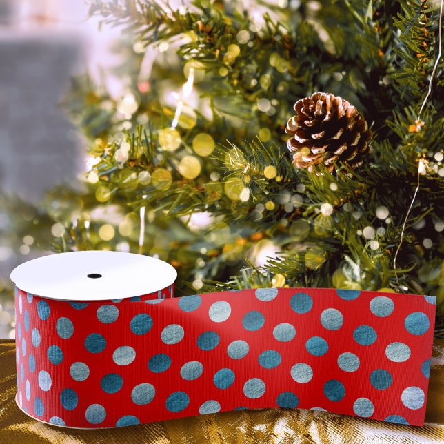   Red & Blue Polka Dots Modern Cute Elegant Classy Grosgrain Ribbon (Creator Uploaded)