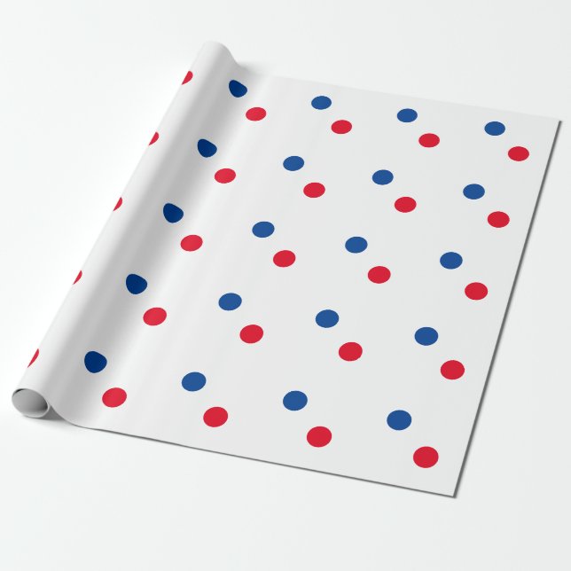 Red Blue Polka Dots White Custom Colourful Bright Wrapping Paper (Unrolled)
