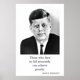 Red Blue Pop Art JFK John F. Kennedy Quote Achieve Poster