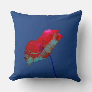Red blue poppy on dark blue cushion