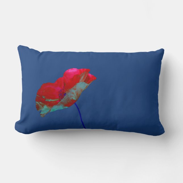 Red blue poppy on dark blue lumbar cushion (Front)
