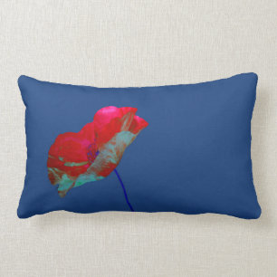 Red blue poppy on dark blue lumbar cushion