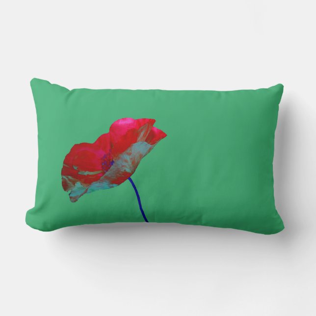 Red blue poppy on emerald green lumbar cushion (Front)