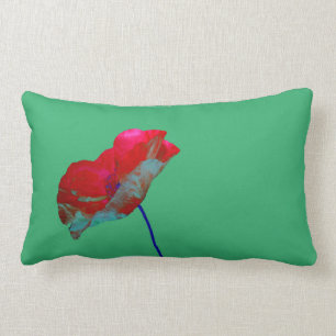 Red blue poppy on emerald green lumbar cushion