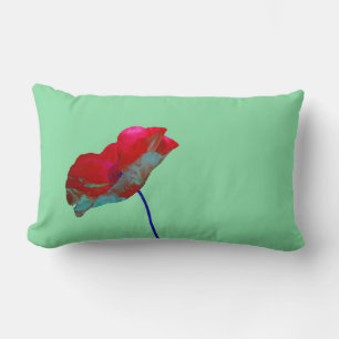 Red blue poppy on mint green lumbar cushion