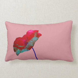 Red blue poppy on pink lumbar cushion