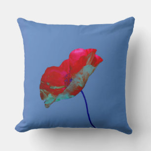 Red blue poppy on purple cushion
