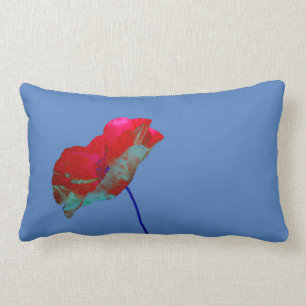 Red blue poppy on purple lumbar cushion