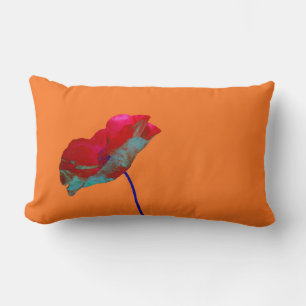 Red blue poppy on warm orange lumbar cushion