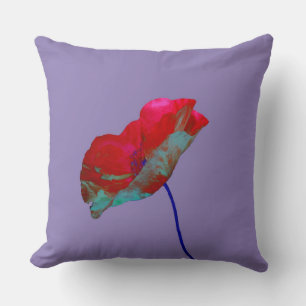 Red blue poppy on warm purple cushion