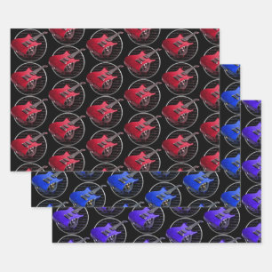 Red Blue & Purple Electric Guitars Wrapping Paper Sheet