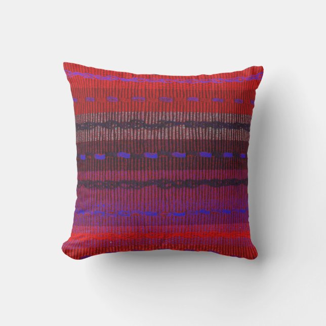 Red Blue Purple Woven Look Stripes Outdoor Pillow (Front)