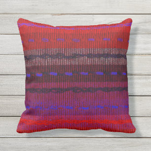 Red Blue Purple Woven Look Stripes Outdoor Pillow