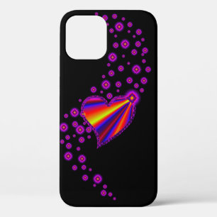Red blue Rainbow Heart with Stars on black iPhone 12 Case