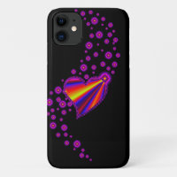 Red blue Rainbow Heart with Stars on black