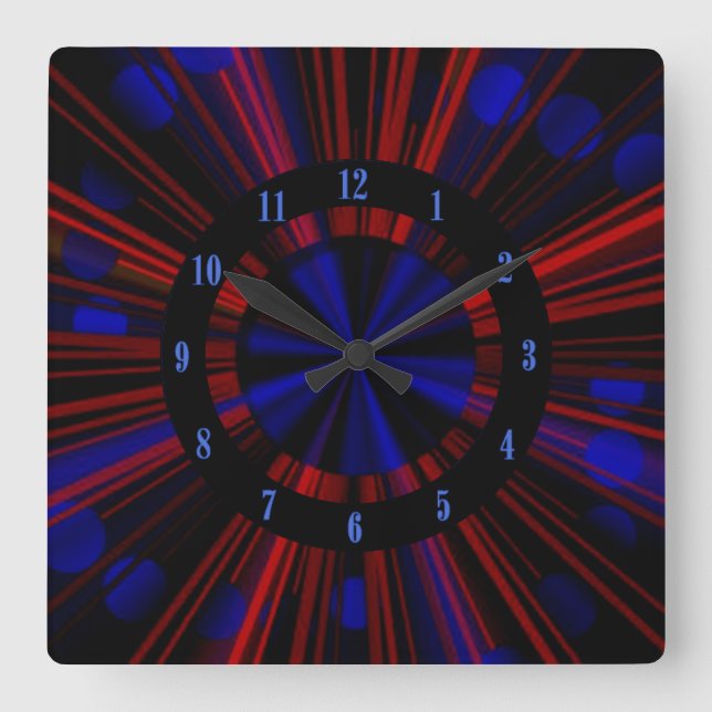 Red & Blue Rays Of Light Wall Clock (Front)
