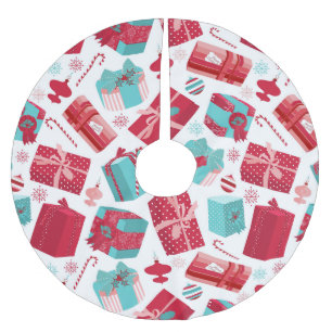 Red & Blue Retro Christmas Packages Brushed Polyester Tree Skirt