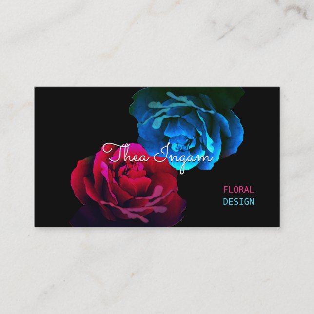 Red & Blue Roses Business Card (Front)