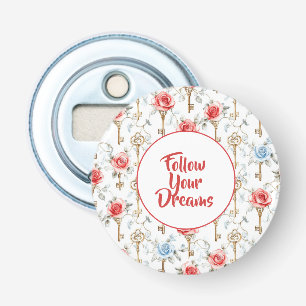Red Blue Roses Gold Keys Bottle Opener