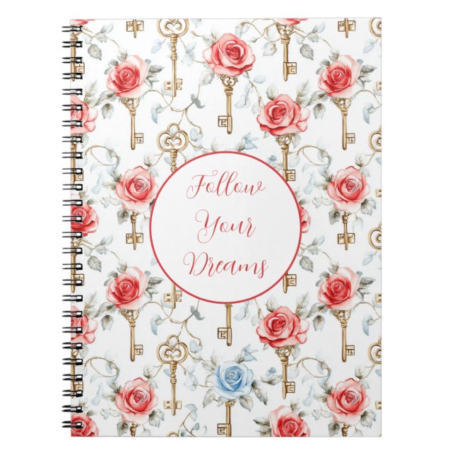 Red Blue Roses Gold Keys   Notebook (Front)