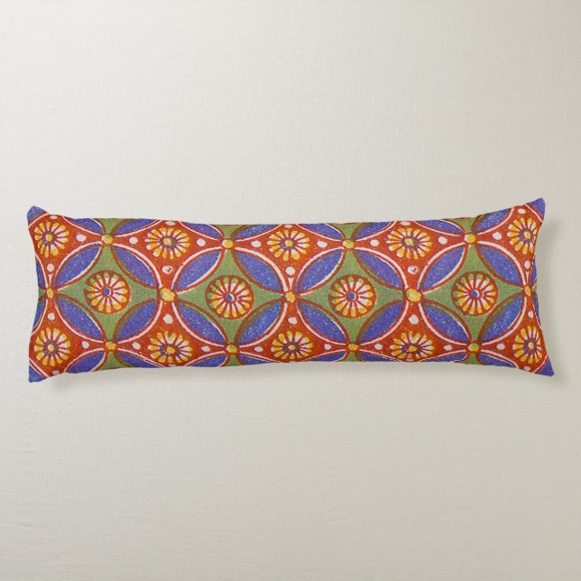 Red Blue Rustic Colourful Circle Egypt Art Pattern Body Cushion (Back)