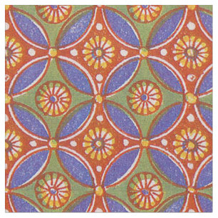 Red Blue Rustic Colourful Circle Egypt Art Pattern Fabric