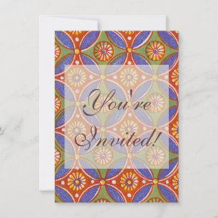 Red Blue Rustic Colourful Circle Egypt Art Pattern Invitation