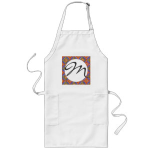 Red Blue Rustic Colourful Circle Egypt Art Pattern Long Apron